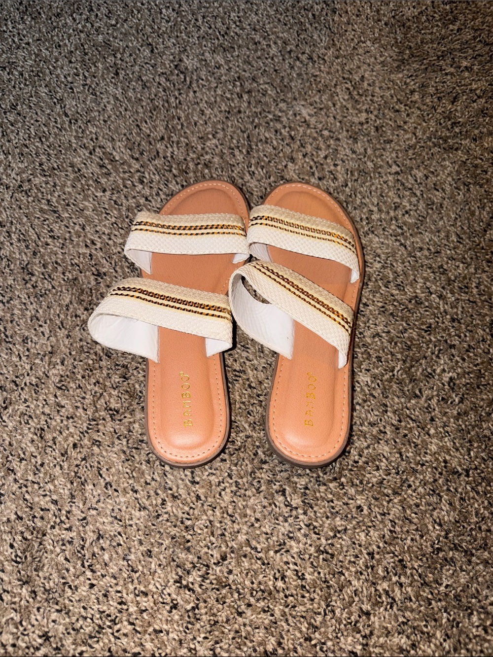 BAMBOO White and Gold Double-Strap Slide Sandals